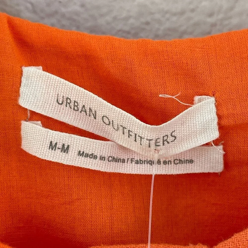 NEW $79 Urban Outfitters Womens Medium Orange Puff Sleeve Button‎ Up Midi Dress